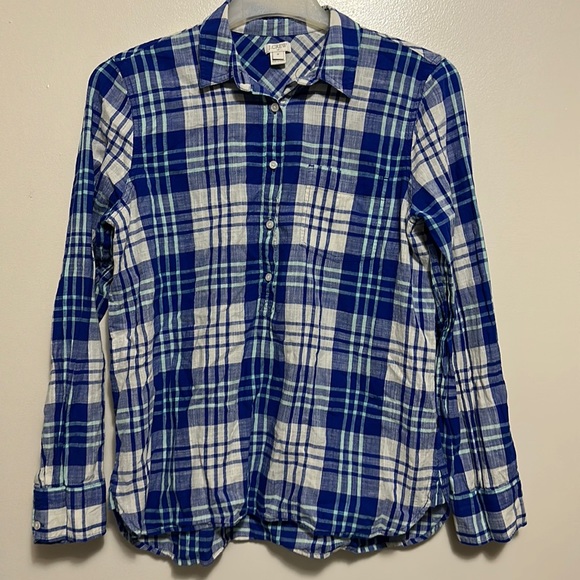 J. Crew Tops - J.Crew Women’s Blue White Plaid Long Sleeve Shirt Medium